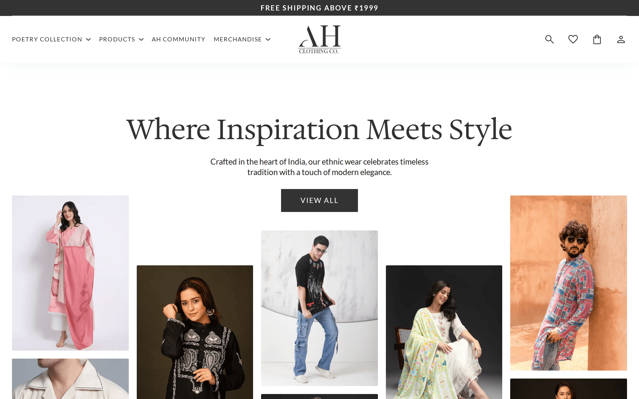 AH Clothing website screenshot